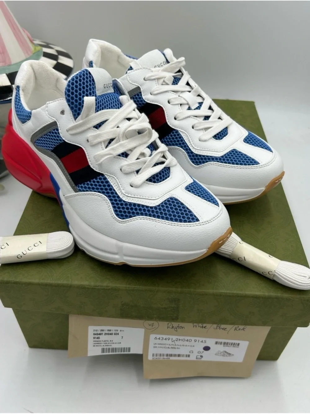 Men's Gucci RYTHON red/ white/blue sneakers size 7 fits eight US made in Italy